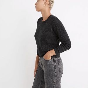 MADEWELL Donegal Lawson Crop Pullover Sweater in True Black Size XL